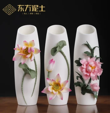 Handmade Ceramic Vase Ornament, High-End New Chinese Style Living Room Decor, Luxurious Lotus Design, Elegant Craftsmanship