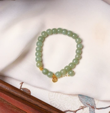 Natural Hetian Jade Xinjiang Material Qiemo Blue Old-Shape Beads Original Design Matched Bracelet Women's Jade Jewelry