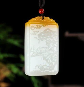 Hetian Jade Seed Material Landscape Plaque Pendant Great Rivers and Mountains Peaceful Safety Plaque Men's Double-Sided Fine Carved Jade Ornament