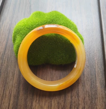 Premium Jade Bangle with Certificate, 56 Circumference, Size 14#, Natural Raw Yellow Dragon Jade Bracelet with Grass Flower Pattern 13*10