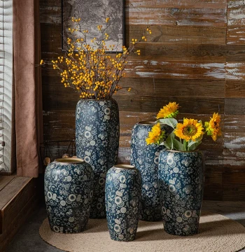 Jingdezhen Handmade Decal Ceramic Floor Vase Hotel Homestay Living Room Decor Large Ornament New Chinese Style Large Pottery Jar