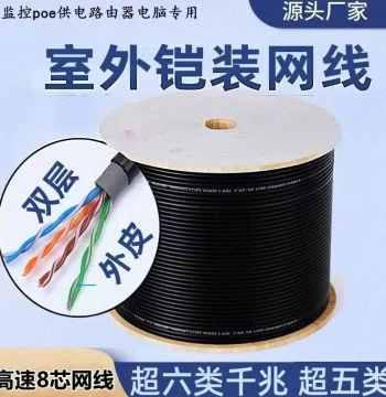 Outdoor Cat5e Oxygen-Free Copper Cat6 Waterproof Double-Jacket 8-Core Flower Stranded Wire, POE Monitoring Dedicated Gigabit Network Cable