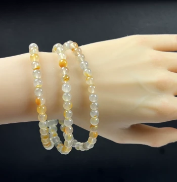 Natural Yunnan Yellow Dragon Jade Prayer Beads with Clever Color and Golden Sand Sparkle, 7mm 108-Bead Bracelet/Necklace Dual-Use