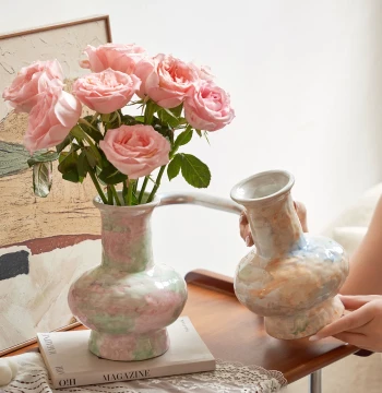 Hand-Painted Oil Painting Style Ceramic Vase French Creative Water Flower Arrangement Living Room Table Decor Premium Feel