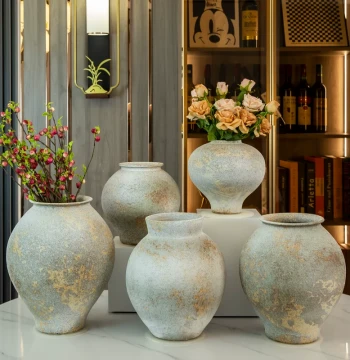 Jingdezhen Ceramic Retro Handmade Coarse Pottery Succulent Planter Vase Flower Vessel Earthenware Jar New Chinese Style Dried Flower Special Offer