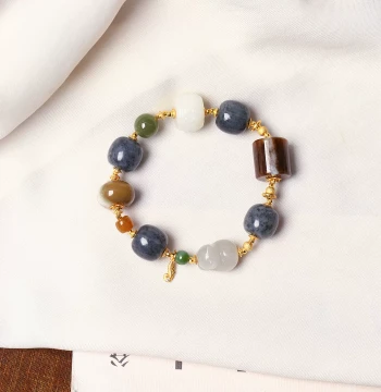 Natural Hetian Jade Blue-and-White Seed Material Paired with Sugar Material Original Bracelet Women's Designed Jade Bracelet Ornament