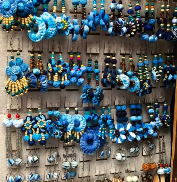 Ethnic Style Handmade Tie-Dye Indigo Fabric Flower Earrings, Unique Jewelry Accessories for Travel Photography
