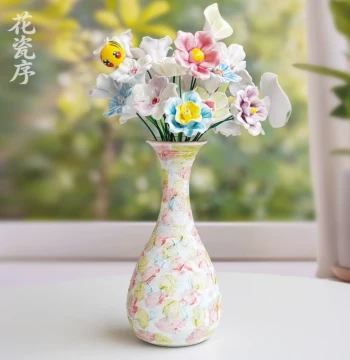 Handmade Ceramic Forest Style Simulated Flower Preserved Flower Ornament for Living Room Flower Arrangement and Entryway Decor, Gift for Girlfriend or Holidays