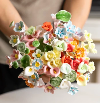 Jingdezhen Ceramic Hand-Molded Flower Rose Lotus Leaf Creative Decoration Home DIY Artificial Flower Entryway Living Room Ornament