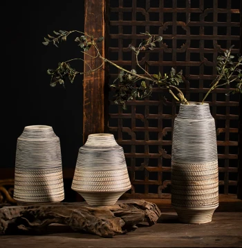 Jingdezhen Handmade Ceramic Vase, Flower Vessel, Living Room Study High-End Decorative Ornament, Artistic Flower Arrangement, Hydroponic Rough Pottery Jar