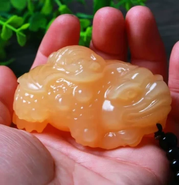 Natural Yellow Jade Wealth Handpiece - Suzhou Style Carving of Millet Yellow Jade, Golden Toad and Bat Play Piece