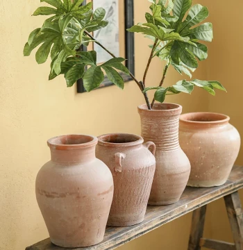 Vintage Coarse Pottery Vase: Handcrafted Double-Ear Red Clay Jar, Ceramic Dried Flower Arranger, Wabi-Sabi Style Living Room Decorative Ornament