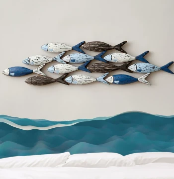 Mediterranean Ornament Creative 3D Fish School Hanging Decoration Homestay Restaurant Home Handmade Fish Wall Decor