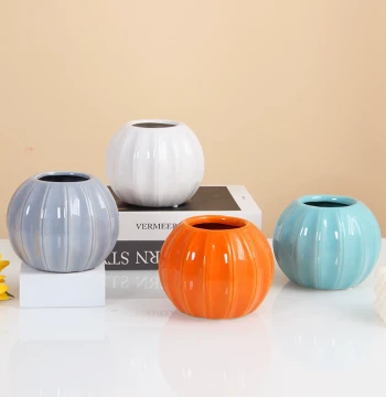 Ceramic Pumpkin Vase for Living Room Flower Arrangement, Modern Minimalist Artificial Flower Dry Flower Pot, DIY Handmade Blocks
