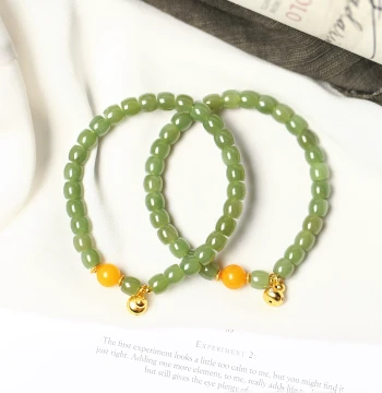 Natural Hetian Jade Blue-Yellow-Green Material Straight-Cut Bead Original Design Bracelet, Women's Jade Hand Ornament Gift