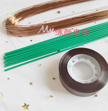 Waterproof Floral Tape in Coffee Color, 24-Gauge Fine Iron Wire for Beading, Materials for Bauhinia and Rose Garden Handmade Flowers, Green Flower Stems