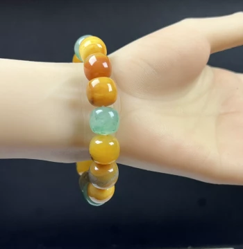 Natural Jade Fine Jewelry African Emerald Jade Huanglong Jade Old-Style Beads 14+mm Bracelet Multi-Gem Jade Bracelet