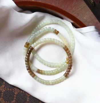 Bonus: Natural Hetian Jade Straight-Cut Tablet Bead Bracelet Unisex Jade Jewelry