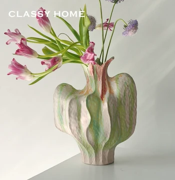 Potter Original [Monet's Garden] Handmade Ceramic Art Vase, Wabi-Sabi Style Homestay Living and Dining Room Ornament