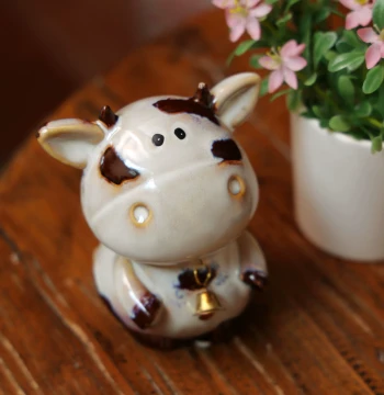 European Style Cute Ceramic Little Cow Bell Cow Savings Bank Creative Living Room Decor Handicraft Dairy Cow Figurine