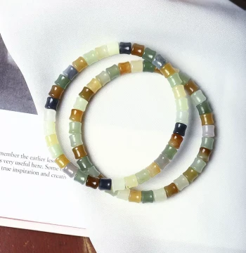 Natural Hetian Jade Multi-Color Bamboo Section Bracelet with Jasper and Sugar Material Qiemo Material Women's Jade Bracelet Accessory