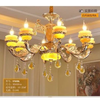European Style Yellow Dragon Jade Chandelier - Luxury LED Crystal Candle Light for Villa, Hotel, Living Room & Dining Room