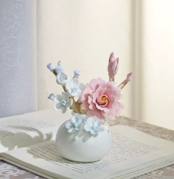 Jingdezhen Ceramic Vase with Handcrafted Blue Plum Blossom Branch Set, Fresh Style Ornament for Living Room Decoration and Aroma Diffuser