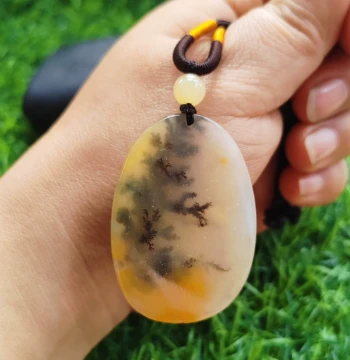 Peace Protecting Wu Shi Pai Pure Natural Jade Grass Flower Oval Plaque Authentic Huanglong Jade Water Grass Flower Pendant 46*33*5