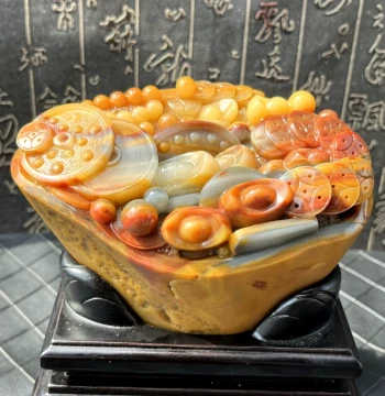 Yunnan Longling Huanglong Jade Eggplant Mountain Seed Material, Master-Carved Premium Ornament, Tea Pet Wealth Bowl, Natural Jade Collectible