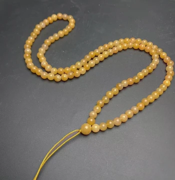 Natural Yellow Dragon Jade Full-Bead Pendant Cord - Grade A Jade Bead Necklace Chain for Hanging Ornaments