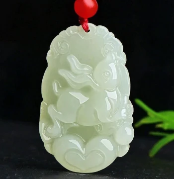 Authentic Hetian Jade Pendant for Men and Women, Twelve Zodiac Signs Birth Year Green-White Jade Amulet, Children's Jade Necklace Charm