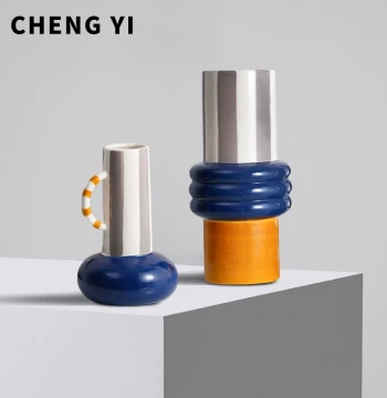 Chengyi Modern Design Handmade Ceramic Pottery Vase for Dried Flowers Home Model Room Soft Decoration Ornament