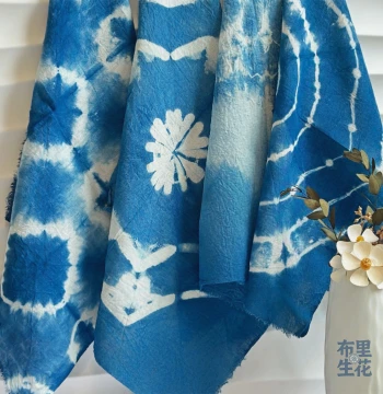 Square Scarf Handkerchief | Pure Cotton Handmade Tie-Dye Ethnic Style Plant-Dyed Headscarf Unique Fabric Indigo Dye DIY Student