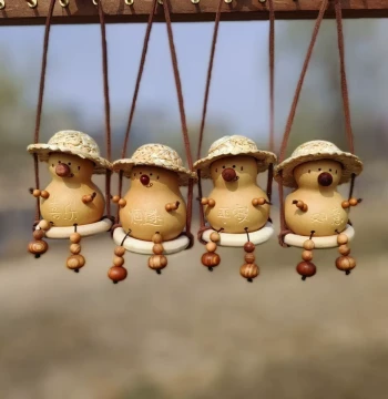 Yupaofang Handmade Cute Cartoon Gourd Bag Pendant - Healing Style Wooden Bead Decorative Ornament and Creative Car Hanging Charm
