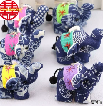 Tie-Dye Little Elephant Blue Dyed Little Elephant Dali Ethnic Style Handmade Fabric Thai Little Elephant Keychain Bag Pendant