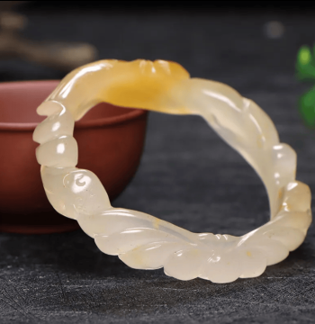 Variegated Huanglong Jade Exquisitely Carved Jade Women's Bracelet Icy Transparent Koi Versatile Jade Bangle Exquisite Jewelry