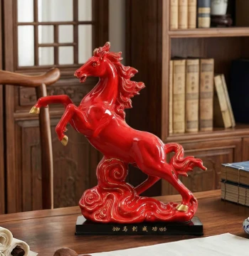 Pure Hand-Painted Gold 'Success Immediately' Ceramic Horse Zodiac Ornament, Living Room Office Desktop Wealth Feng Shui Craft