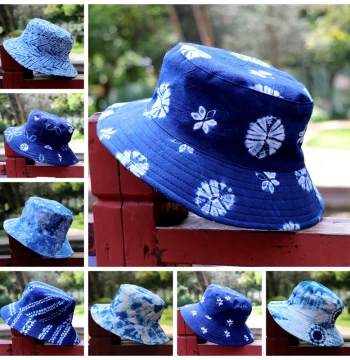 Yunnan Dali Lijiang Ancient Town Ethnic Style Handmade Tie-Dye Indigo Sun Hat Fabric Bucket Hat