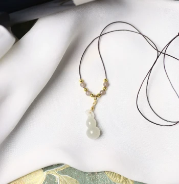 Natural Hetian Jade Ice Material Smoky Gray Carved Small Gourd Pendant, Women's Jade Sweater Chain Hanging Ornament