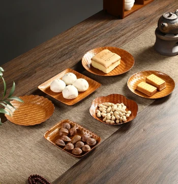 Handmade Bamboo Woven Tea Snack Plate, Dried Fruit Tray, Rattan Fruit Basket, Japanese-Style Pastry Plate, Creative Serving Tray, Small Dish