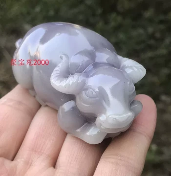 Xinjiang Hetian Jade Smoky Purple Ox Hand Piece Twisting Heaven and Earth Imitation Jade Wealth-Attracting Ox Plaything Jade Cultural Art Ornamental Stone