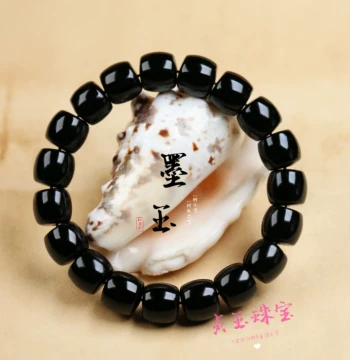 Natural Hetian Jade Ink Jade Black Mutton Fat Straight-Cut Aged Bead Bracelet for Men and Women with Certificate