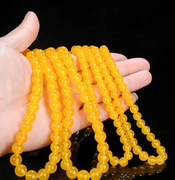 Natural Hetian Yellow Jade Necklace and Bracelet for Women, Round Bead Jade Necklace, Yellow Dragon Jade Chain, Girly Clavicle Chain