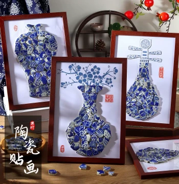 Ceramic Mosaic Photo Frame Jingdezhen Blue and White Porcelain Fragment Handmade Home Decor