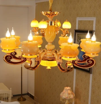 Natural Jade Chandelier - European Style Living Room Light with Genuine Yellow Dragon Jade and Rosin Jade - Luxury Smart Ceiling Lamp