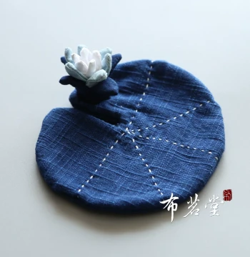 Bumingtang Fabric Blue Lotus Coaster Teapot Pad Indigo Plant-Dyed Handmade Textile