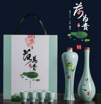 Ancient Style 1 Jin Ceramic Baijiu Bottle Empty Bottle Creative Ornament Vase Jingdezhen Handcrafted Sealed Wine Ware Gift Box Set