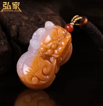 Natural Yellow Dragon Jade Pixiu Pendant, Raw Yellow Jade with Skin, Piqiu Charm, Handheld Piece, Couple's Unisex Jade Necklace