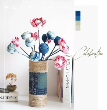 Tie-Dye Fabric Floral Vase, Soft Furnishing Decorative Cloth Ornament, Home Decor Fabric Vase with Hemp Rope Handcraft