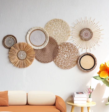 Japanese-Style Raffia Handwoven Grass Wall Hanging Ornament for Homestay Background Walls, Wabi-Sabi Style Decor